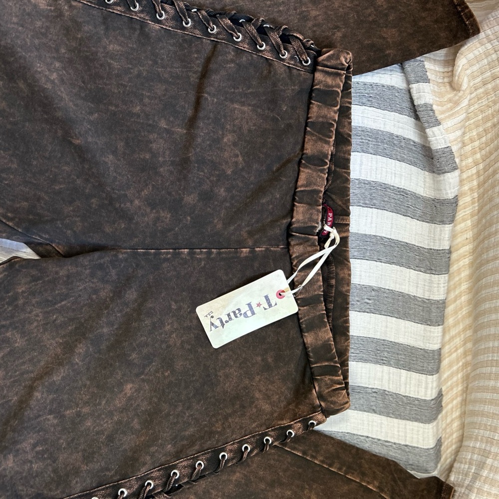 Brown Lace-Up Pants